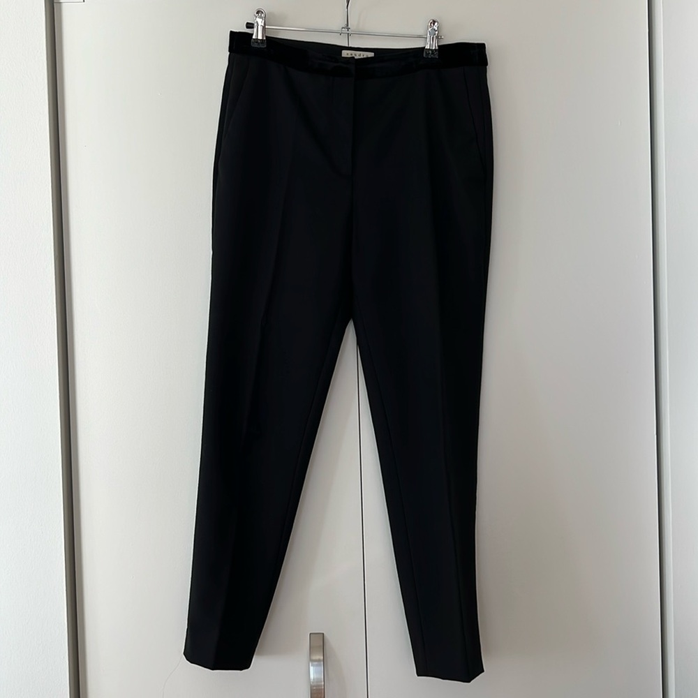 SANDRO PARIS Velvet Waist Straight Leg Pants Black Size 38